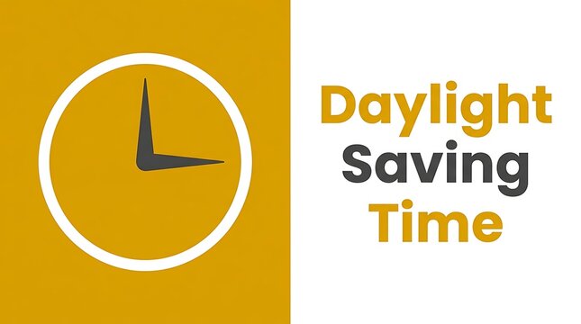 Daylight Saving Time Concept Illustration with Clock Icon and Text Reminder on Yellow Background