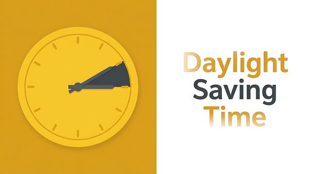 Daylight Saving Time Concept with 1 Hour Forward Clock Shift Illustration on Yellow Background
