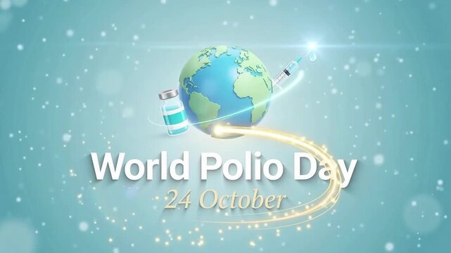 World Polio Day 24 October illustration celebrating global health initiative with globe and vaccine syringe