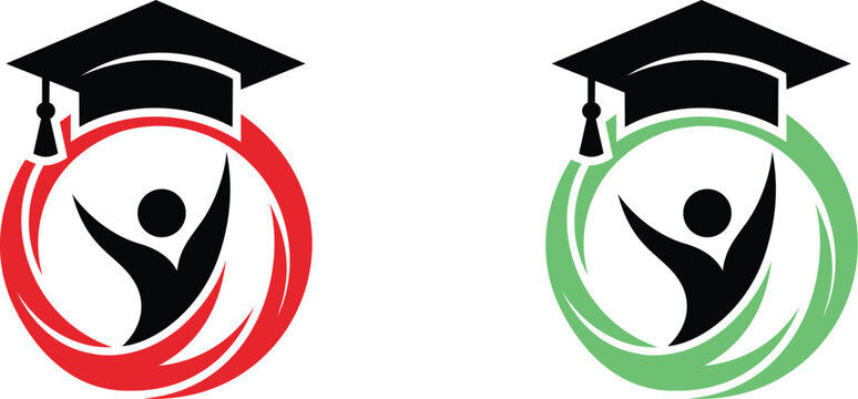 Graduation Education Logo Concept with Student Silhouette and Graduation Cap Vector