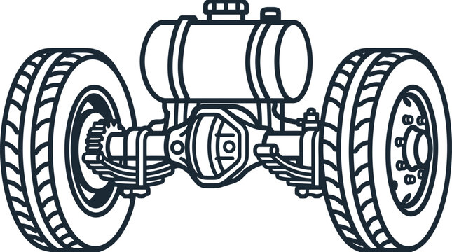 Vehicle Axle and Wheels Line Art