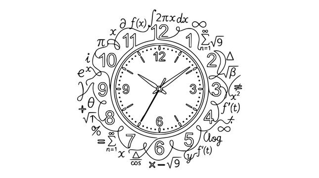 Abstract Math Clock with Formulas and Symbols