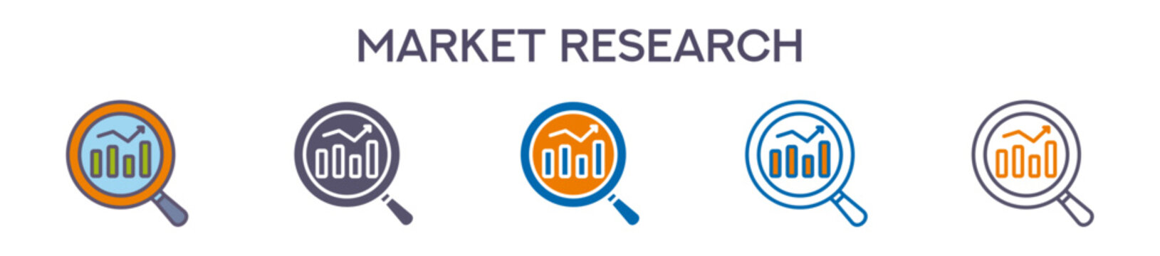 Market Research Element For Design Graphic - Multi Styles. Vector Illustration Of Two Colored And Black. Multiple Icons Designs Can Be Used For Mobile, Ui, Web 