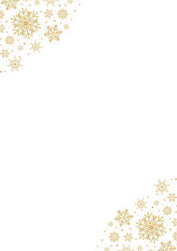 Luxury gold christmas snowflake corner frame border overlay isolated on transparent background