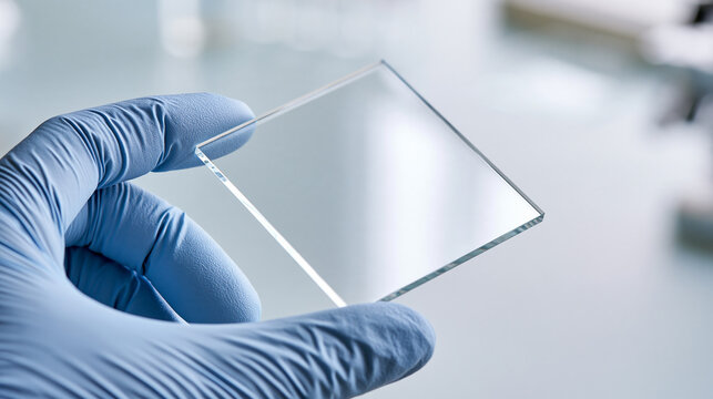 Transparent material catches light between a researcher's fingers