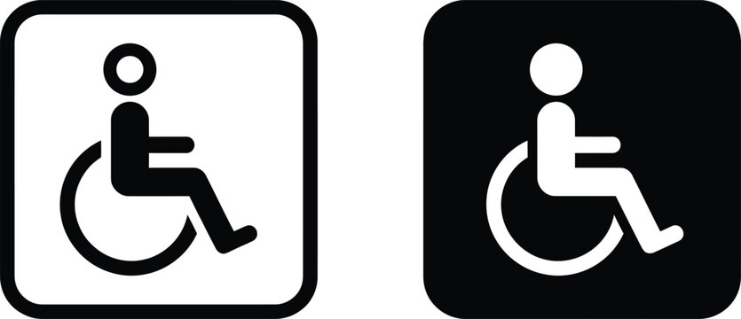 Wheelchair accessible sign icons in both line art and solid black styles
