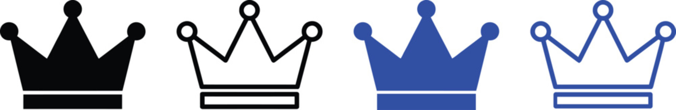Collection of royal crown icons in various artistic styles for regal branding