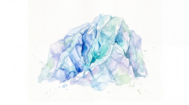 Watercolor Painting of a Turquoise Glacial Serac with Deep Crevasses
