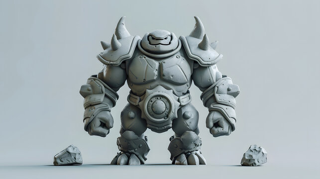 Spiked stone golem warrior character design standing in a powerful ready pose