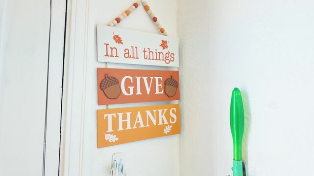 Autumn Wooden Thanksgiving Sign Hanging on Wall