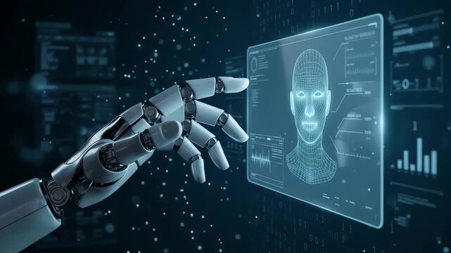 robotic hand interacts with hologram
