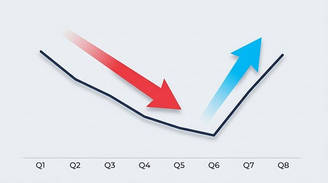 Business line graph showing decline and growth