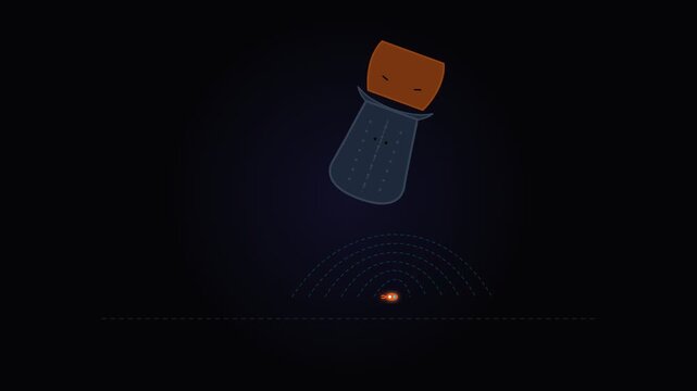 Minimalist digital illustration of a glowing glass bottle floating in the dark