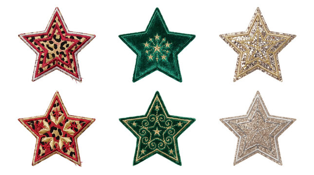 Set of Embroidered Holiday Star Patches with Leopard Print Velvet and Glitter Details