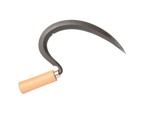 Traditional agricultural sickle harvesting knife tool isolated on transparent background