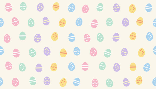 Seamless pattern of pastel decorated Easter eggs on cream background