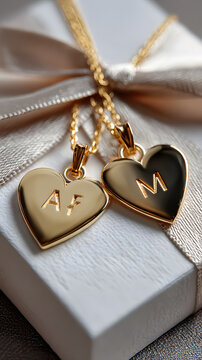 Personalized heart necklaces on a blank gift card