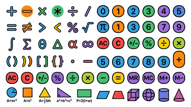 Colorful Math Symbols and Numbers Collection