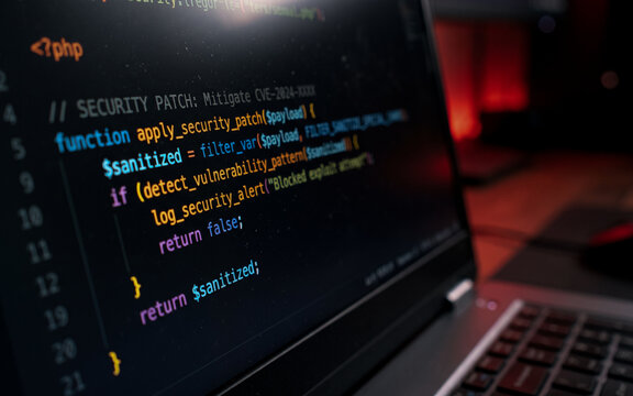 PHP Code for Security Patch and Vulnerability Mitigation on Laptop Screen