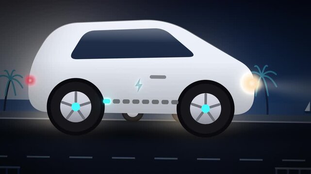 Cyan electric microcar on close-up looping motion mobility concept