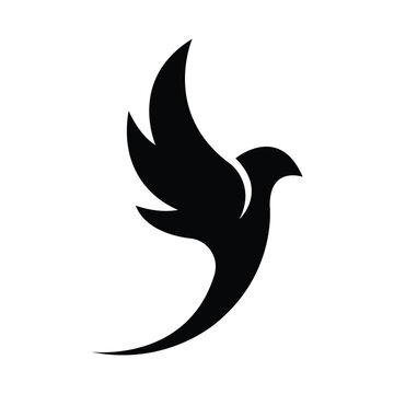 Vector illustration of a stylized bird soaring upward with wings spread and a long curved tail.
