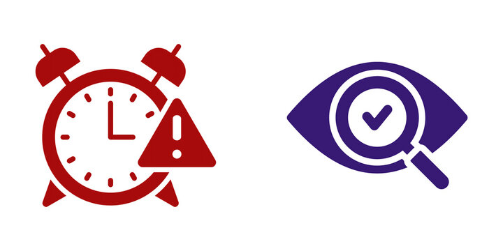 Alarm clock and eye with checkmark icons