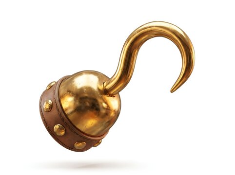 3D Render of a Golden Pirate Hook Isolated on White Background