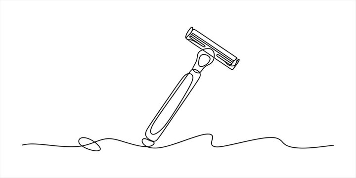 One single line drawing of a manual shaving razor for men grooming and skincare design
