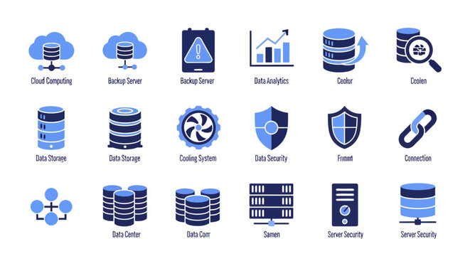 Collection of database and data analytics icons for UI design and dashboards.