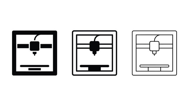 Three dimensional printer icon set in solid and outline styles