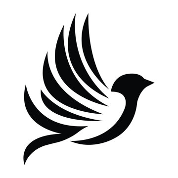 Black flying dove bird silhouette with elegant spread wings.