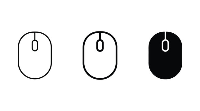 Computer mouse icon set in outline and solid style vector illustration