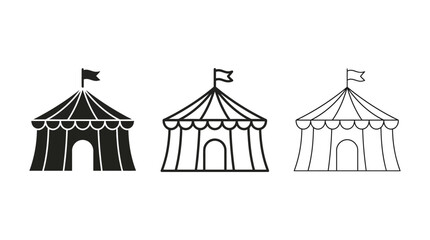 Circus tent icon set featuring solid and outline style vector illustrations © Komola