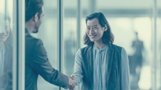 Collaborative partnership shows people confirming cooperation through a handshake. It reflects shared goals, mutual trust, teamwork, and long-term support.