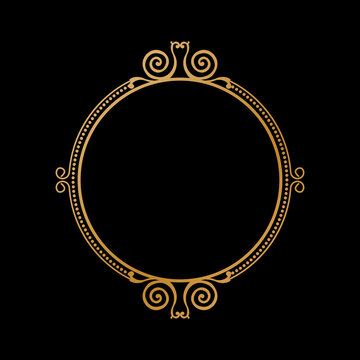 Luxury Gradient Gold Round Vintage Frame Ornament on Black Background. 135