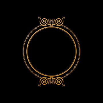 Luxury Gradient Gold Round Vintage Frame Ornament on Black Background. 141