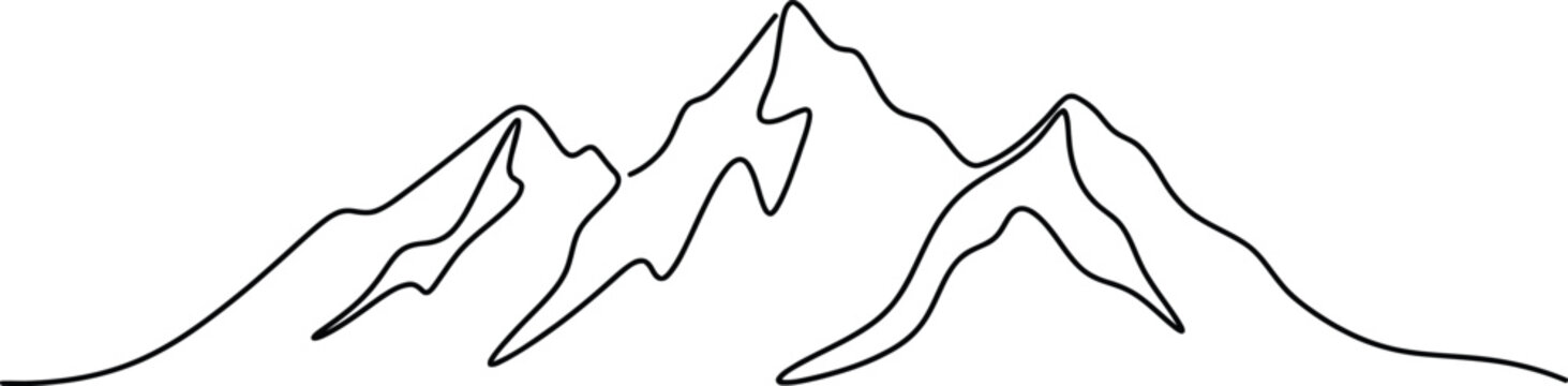 Continuous single line drawing of mountain range peaks Vector