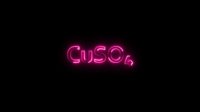 Neon pink copper sulfate chemical formula sign glowing on black background, cuso4 chemistry science
