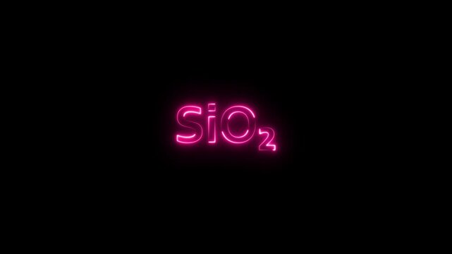 Neon pink si o2 chemical formula sign glowing in dark background, for science and, chemistry education