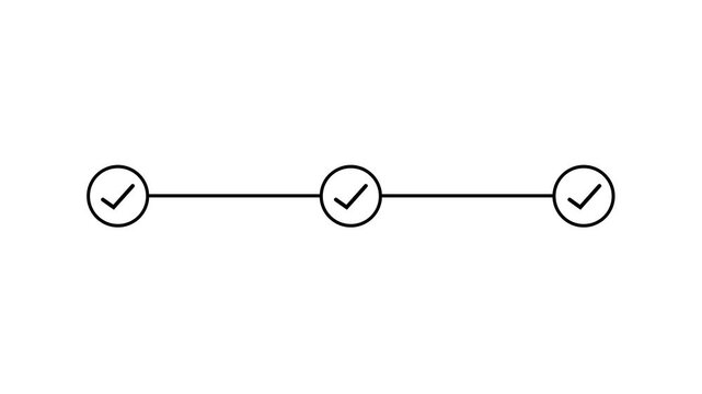 Minimalist animated progress bar featuring three sequential checkmark appearing on a clean white background, for business presentations, project management, and, task completion ui