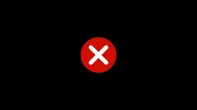 Minimalist animated red circle with white cross symbol for user interface error notification, close button functionality, and digital alert system on a solid black background