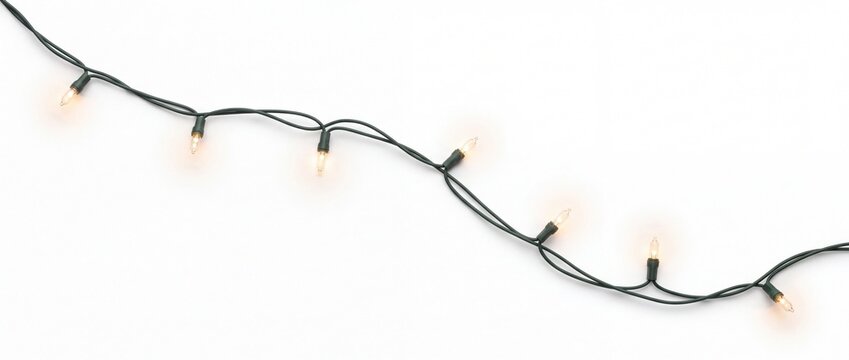 String of warm white Christmas lights on a white background