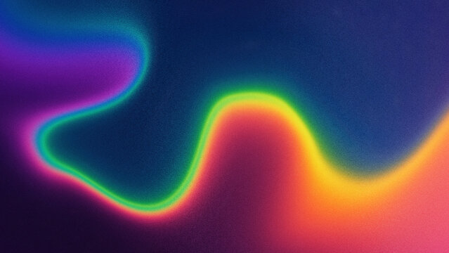 Abstract Y2K background featuring a colorful rainbow fluid wave line brush with grain frosted particle texture, perfect for premium modern retro futuristic branding designs.