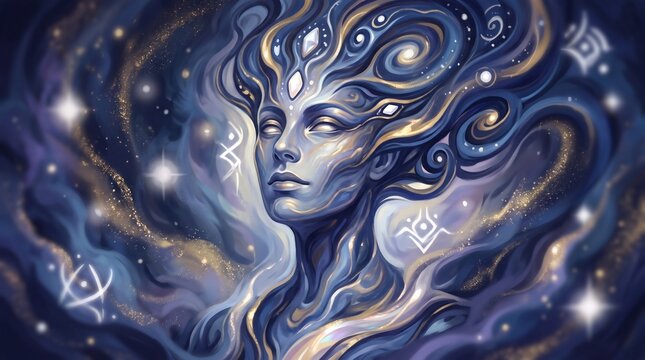Cosmic Goddess - Ethereal Portrait of a Celestial Being Amidst Stars and Nebulae.