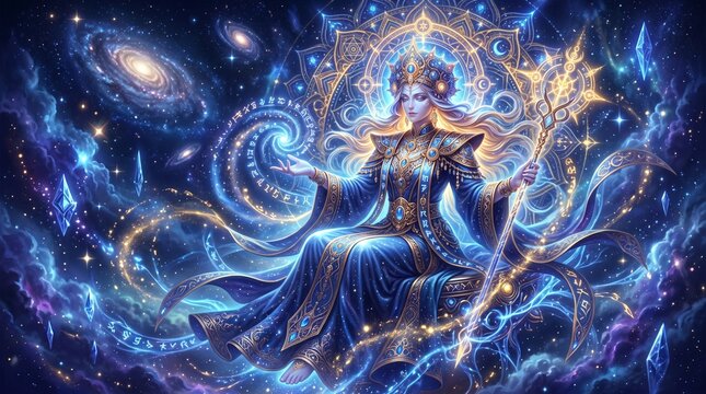Cosmic Goddess of the Universe - A Divine Being Amidst Stars and Galaxies.