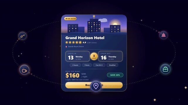 Grand Lobby Reservation Card Animation for Luxury Hotel Booking