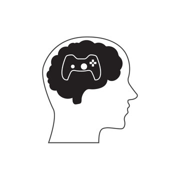 Human Head Profile with Brain and Video Game Controller Icon