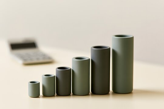 電卓と右肩上がりの棒グラフで表すビジネスの成長