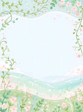 つる植物と小花に囲まれた水彩の背景フレーム