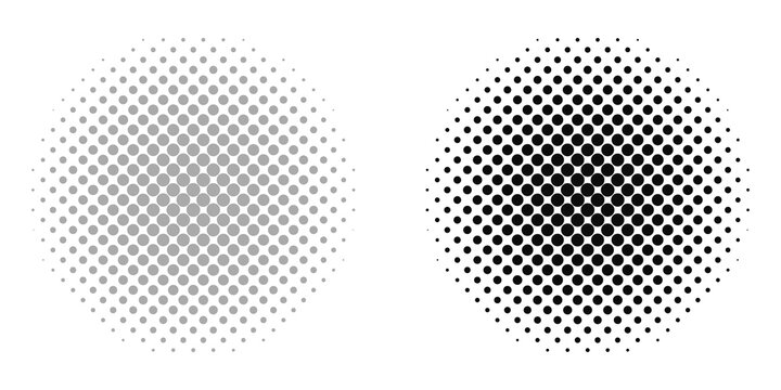 Black and Grey Halftone Circle Pattern Effect Isolated on Transparent Background